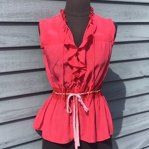 Free People Pink Ruffle Tie Waist Blouse XS